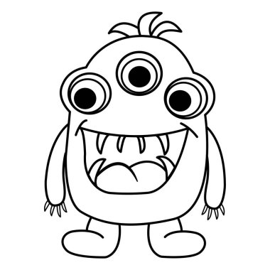 Boyama Sayfası Çizgi Film Canavarı. Beyaz Arkaplanda Komik Bir Canavarın Vektör İllüstrasyonu