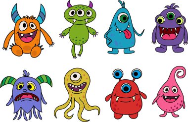 Çizgi film canavarları seti. Vektör İllüstrasyonu