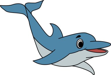 Şirin dost yunus. Beyaz arkaplanda yunus deniz hayvan vektör çizimi izole