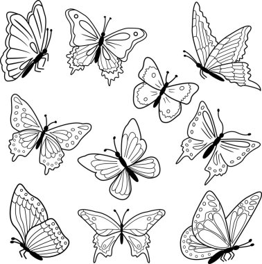 Beyaz arka planda izole edilmiş uçan kelebek silueti