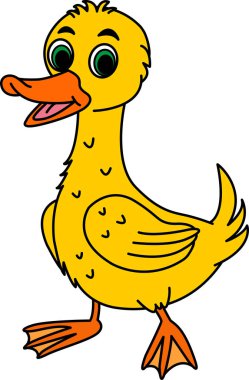 Şirin Çizgi Film Ördeği. Vektör Çizimi Komik Bebek Ördeği