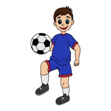 Futbol toplu çizgi film çocuğu. Futbol oynayan bir çocuğun vektör illüstrasyonu