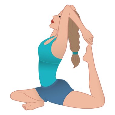 Yoga yapan genç bir kadın. Fitness Yapan Bir Kızın Vektör İllüstrasyonu. Sağlıklı yaşam tarzı