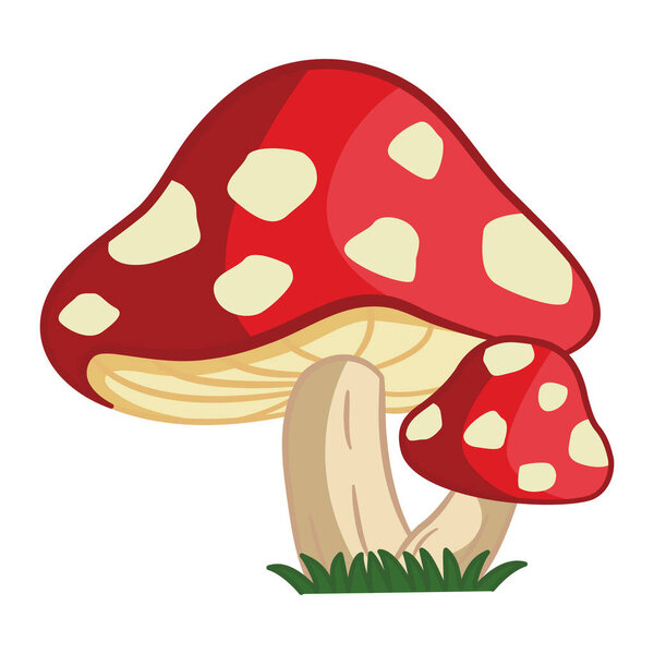 Forest Cartoon Mushrooms Amanita. Vector Illustration of Fairy Mushrooms with Red Hat and White Dots