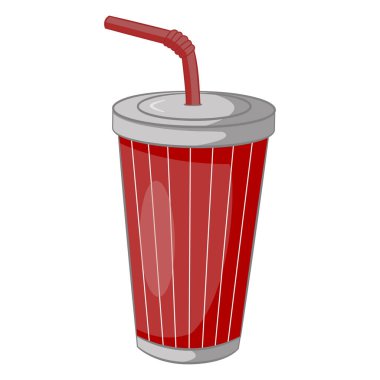 Tek kullanımlık kupa ve saman. Mukavva Soda Kupasının Vektör İllüstrasyonu. Fast food
