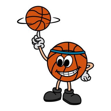Çizgi film basketbol topu. Vector Illustration Basketbol Karakteri Top Oynuyor