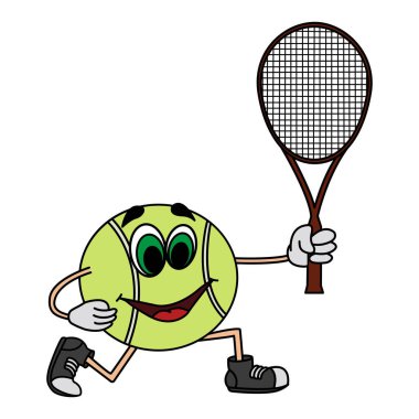 Çizgi film Tenis Topu. Vektör Illustration Tenis Topu Raketi