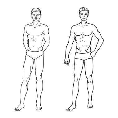 Slim Men Modelleri 'nin çizimi. Vektör Illustration Moda Adamları. Moda Şablonu