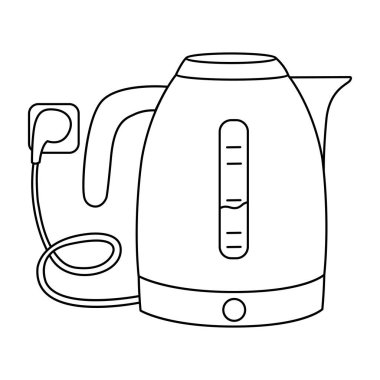 Elektrik ısıtıcısı, boyama için prize takılmış. Mutfak için bir çaydanlığın vektör illüstrasyonu