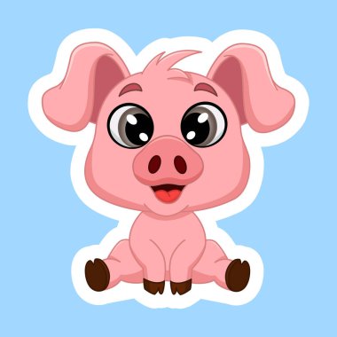 Komik Çizgi Filmin Çıkartması Küçük Domuz. Çocuklar için Sevimli Bir Karakterin Vektör İllüstrasyonu