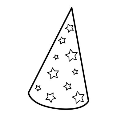 Boyama Sayfası için Yıldız Partisi Şapkası. Bayramlık Doğum Günü Dekorasyonu. Renkli Kostümün Vektör İllüstrasyonu