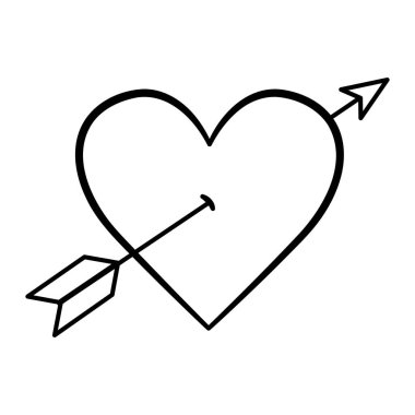 Renklendirme Sayfası için Aşk Oku 'nun deldiği kalp. Sevgililer Günü için Kupa İllüstrasyonu