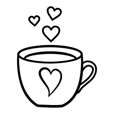 Bir fincan kahve ve Hearts for Coloring. Aşkın sembolü. Sevgililer Günü için Vektör İllüstrasyonu.