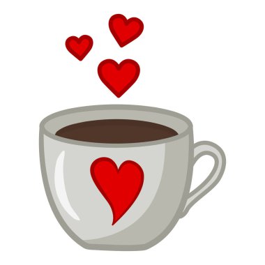 Kızıl Kalpler 'le bir fincan kahve. Aşkın sembolü. Sevgililer Günü için Vektör İllüstrasyonu.