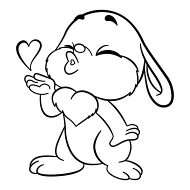 Tavşan Boyama Sayfası için Öpücük Gönderiyor. Aşkın sembolü. Sevgililer Günü için Çizgi Film Karakterinin Vektör İllüstrasyonu