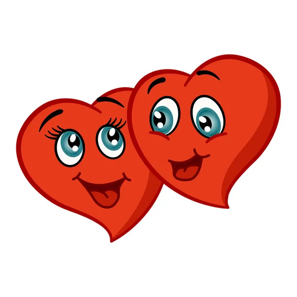 Two Happy Cartoon Hearts Couple Love Vector Illustration Funny Characters — Stock Vector