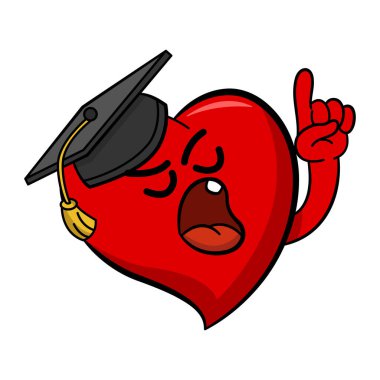 Karikatür Kalp Konuşması. Mezuniyet yüzbaşısı. Duyguların Yüzleri. Komik Karakterin Vektör İllüstrasyonu