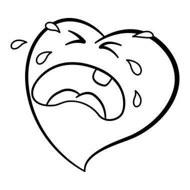 Renklendirme Sayfası için Ağlayan Kalp çizgi filmi. Komik Karakterin Vektör İllüstrasyonu