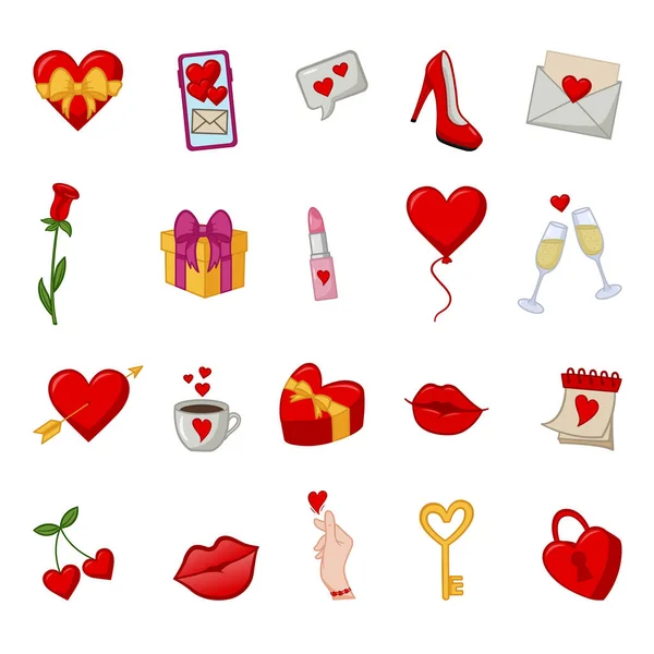 Set Cute Items Valentines Day Vector Romantic Elements Heart Gift — Stock Vector