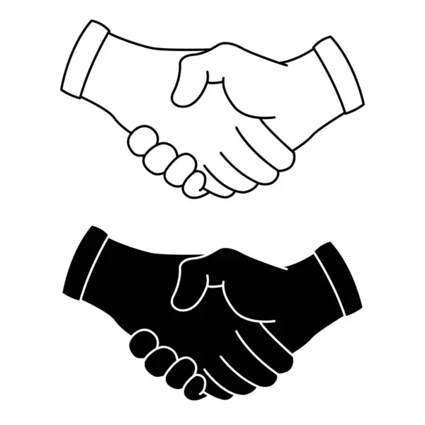 Black White Handshake Icons Business Friendly Handshake Cartoon Hand Gesture — Stock Vector