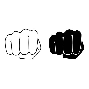 İleri Yumruk Vuruşu Simgeleri. Siyah ve Beyaz Vektör Simgeleri. El hareketleriyle. İktidar, Devrim, Haklar ve Ayrımcılığa Karşı Mücadele Sembolü