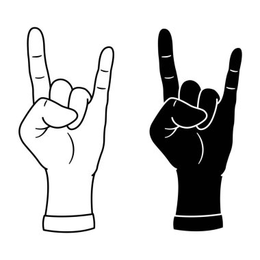 El Hareketi Simgeleri Kaya Sembolleri Gösteriyor. Rock hayranlarının jesti. Vector Müzik İllüstrasyonu