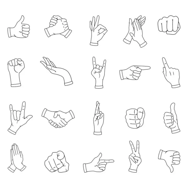 Hand Gestures Coloring Cartoon Human Palms Wrists Fist Handshake Prayer — Stock Vector