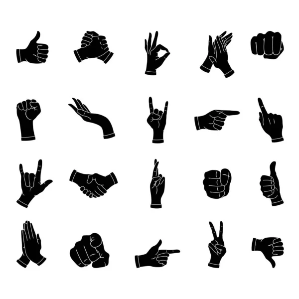 Black Icons Hand Gesture Cartoon Human Palms Wrists Fist Handshake — Stock Vector