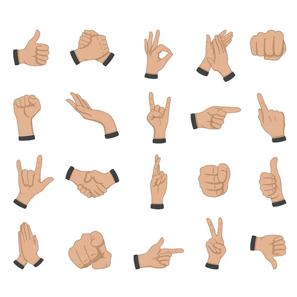 Set Hand Gestures Cartoon Human Palms Wrists Fist Handshake Prayer — Stock Vector