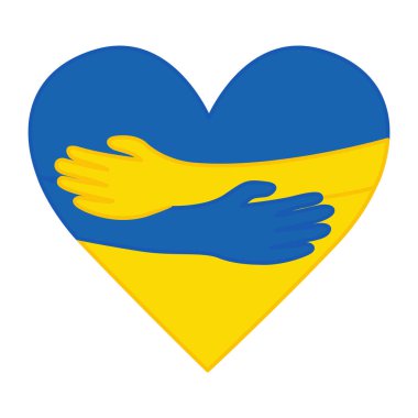 Ukrayna Bayrağının Kucaklaşma Kalbi Renkleri. Ukrayna 'ya destek. Gönüllü olma konsepti. Vektör illüstrasyonu