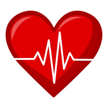 Nabzı atan kırmızı kalp. Sağlıklı Yaşam Tarzı, Kalp Bakımı, Nabız Ölçümü. Tıp konsepti. Vektör illüstrasyonu