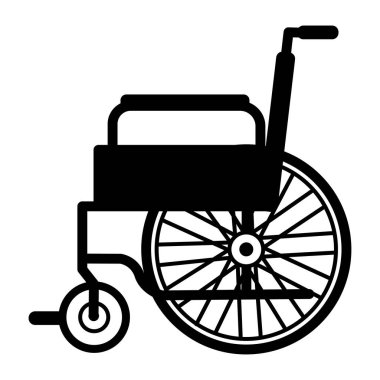 Tekerlekli sandalye Siyah Simge. Hasta İnsanlar İçin Tıbbi Tekerlekli Sandalyenin Vektör İllüstrasyonu