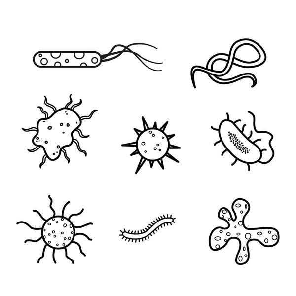 Set Bacterias Microbios Para Colorear Ilustración Vectorial Virus Que Causan — Vector de stock