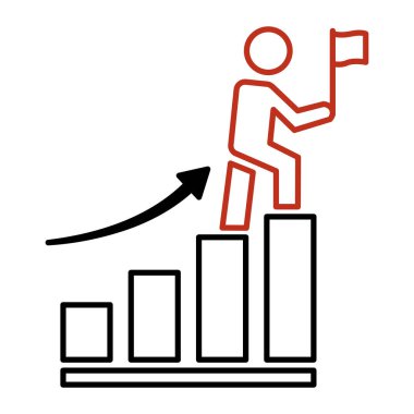 Başarı simgesi. Diyagramda Yürüyen Bayraklı Adam 'ın Vektör İllüstrasyonu. Başarılı İş Geliştirme Konsepti