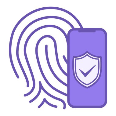 Renkli Biyometrik Simge. Cep telefonundan parmak izi tanıma. Teknoloji Konsepti