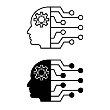 İnsansı ikonlar. Akıllı Robot, Yapay Zeka. Gelecek Teknolojileri Konsepti