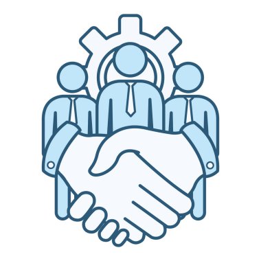 Renkli İşbirliği Simgesi. İş anlaşması. Vector Gear, Business People ve Tokalaşma. İş ve Takım Çalışması Konsepti