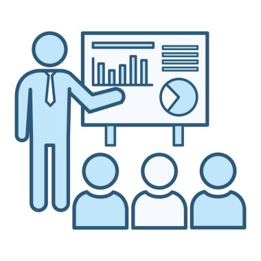 Renkli Sunum Simgesi. Bir grup insanı eğitmek. İş ve Takım Çalışması Konsepti