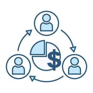 Kar Paylaşımı Renkli Simgesi. Pie Chart 'ın Vektör Simgesi, Dolar ve Hissedarlar Simgesi. İş ve Takım Çalışması Konsepti