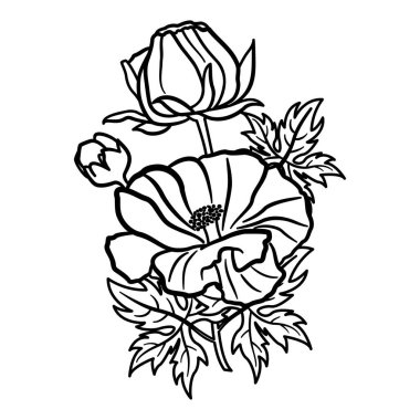 Renklendirme için düğün çiçekleri. Beyaz bir arkaplanda izole edilmiş Güzel Çiçeklerin Vektör İllüstrasyonu