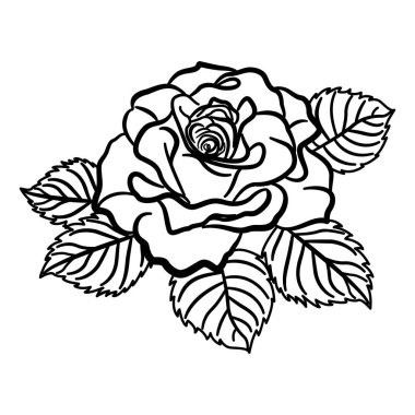 Renk Sayfası için Gül Çiçeği. Yapraklı Güzel Gülün Vektör İllüstrasyonu