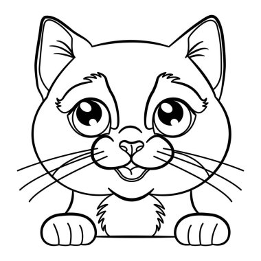 Boyama için komik kedi yavrusu. Büyük Gözlü Küçük Kedi 'nin Vektör İllüstrasyonu