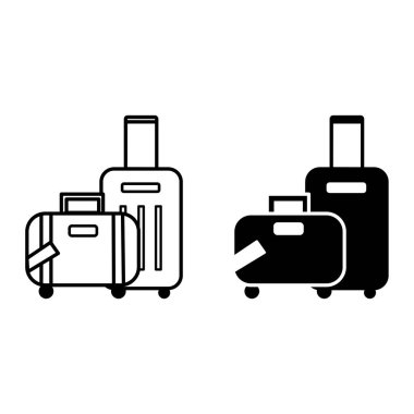 Bavul simgeleri. Siyah ve Beyaz Vektör Simgeleri. Seyahat için bavul. Seyahat ve Tatil Konsepti