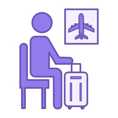 Gezgin Renkli Simge. Bavullu Turistin Vector Icon 'u Uçuşu Bekliyor. Seyahat ve Tatil Konsepti