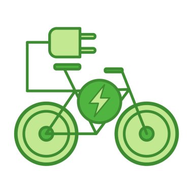 Yeşil Elektrik Bisiklet Simgesi. Şarjlı Elektrikli Bisikletin Vektör Simgesi. Ekoloji ve Çevre Koruma Konsepti