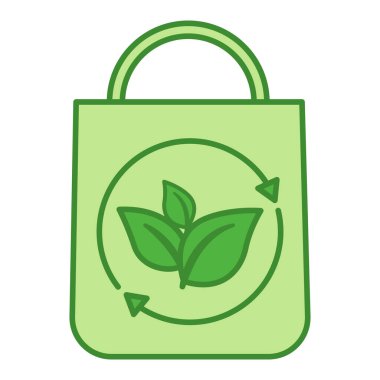 Yeşil Yeniden Kullanılabilir Torba Simgesi. Yapraklı Ekolojik Sürünün Vektör Simgesi. Ekoloji ve Çevre Koruma Konsepti