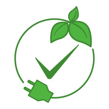 Yeşil Sıfır Emisyon Simgesi. Yaprak ve Elektrik Şarj Cihazının Vektör Simgesi. Ekoloji ve Çevre Koruma Konsepti