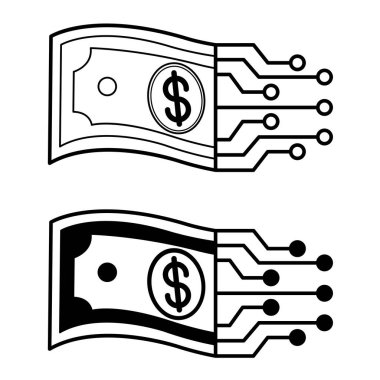 Dijital Para Simgeleri. Siyah ve Beyaz Vektör Simgeleri. İnternet ödemeleri. İş ve Finans Konsepti
