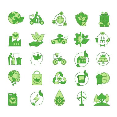 Yeşil Ekoloji Simgeleri Ayarlandı. Eko-teknolojinin Vektör Simgeleri, Çevre Koruma, Endüstriyel Ekoloji, Doğa Koruma, Ekolojik Şehir, İklim Değişikliği, Küresel Isınma, Yenilenebilir Enerji ve Diğerleri