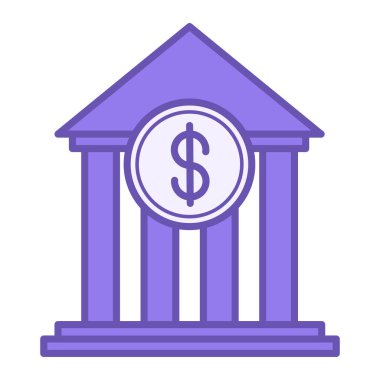 Renkli Banka Simgesi. Finansal İnşaat Vektörü Simgesi. İş ve Finans Konsepti